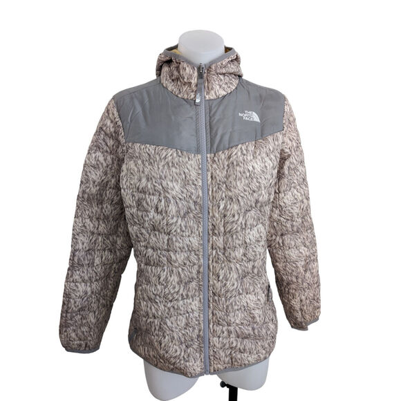 The North Face Girls Large Reversible Thermoball Hoodie Jacket Tan Full Zip